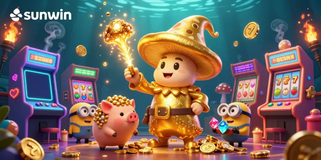 Experience thrilling gaming with sunwin's golden wizard and treasures in a vibrant casino.