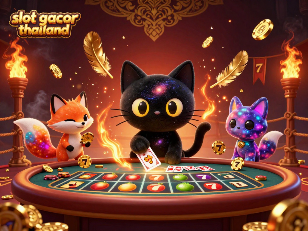 Spin and win at the slot gacor thailand as characters pull in golden chips and cards!