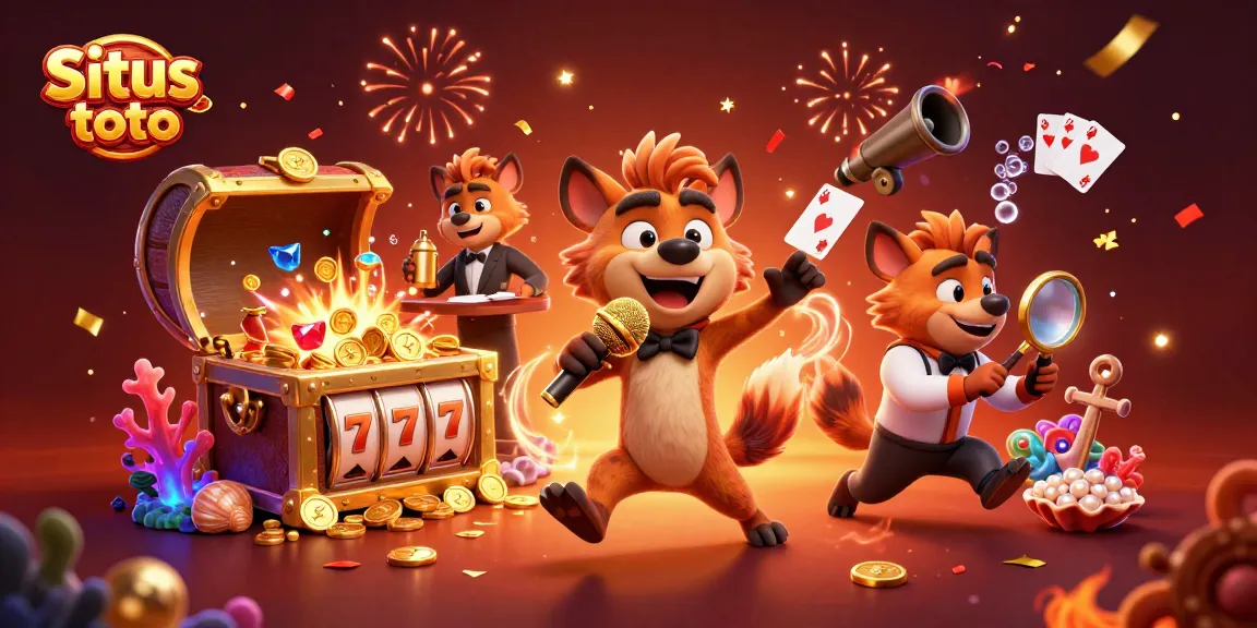 Situs toto showcases a lively casino scene with hyenas engaging in comedy, bartending, and security.