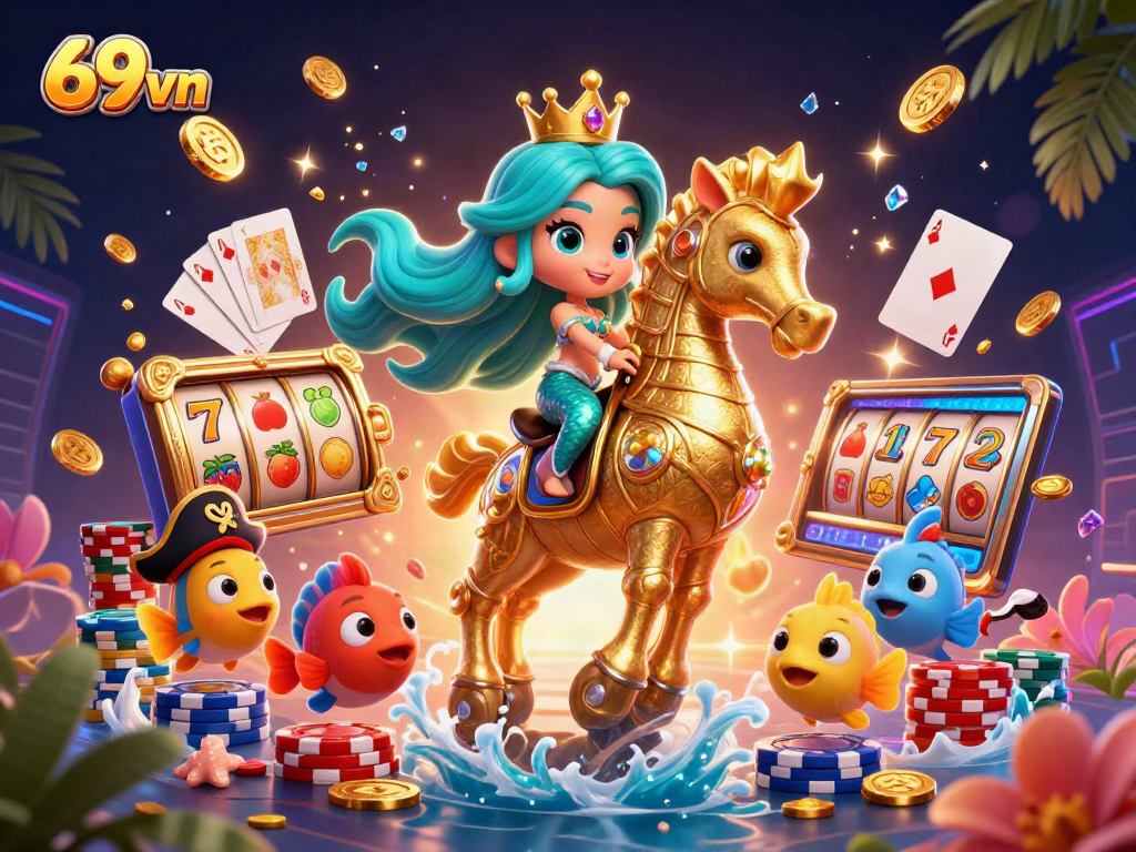 Experience thrilling wins at 69vn with vibrant slot reels and captivating mermaid scenes.