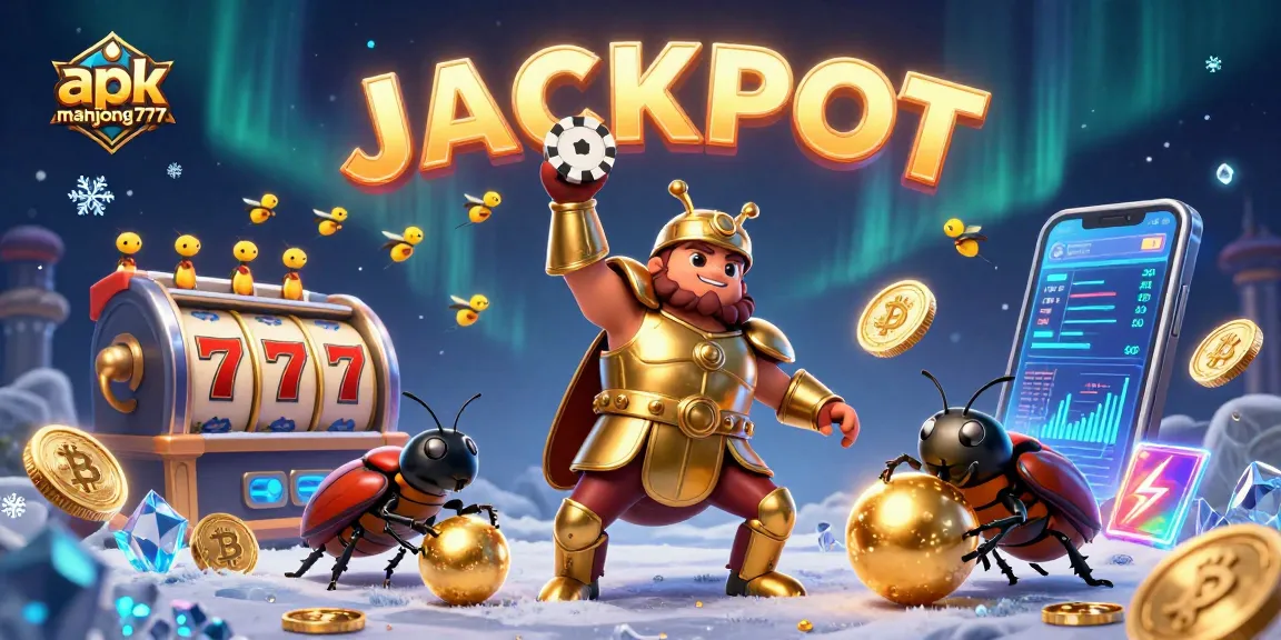 Experience the excitement of apk mahjong777 with vibrant slot reels, crypto elements, and animated characters.
