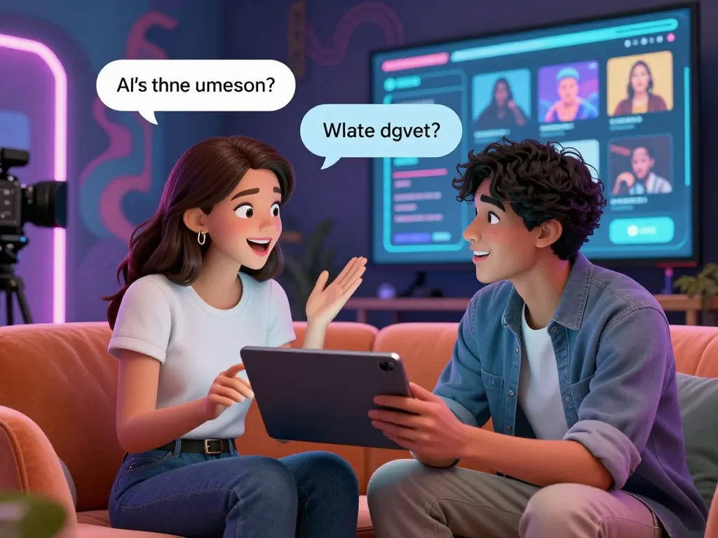 NSFW interactive AI chat scene with playful character and user engagement in vibrant digital space.