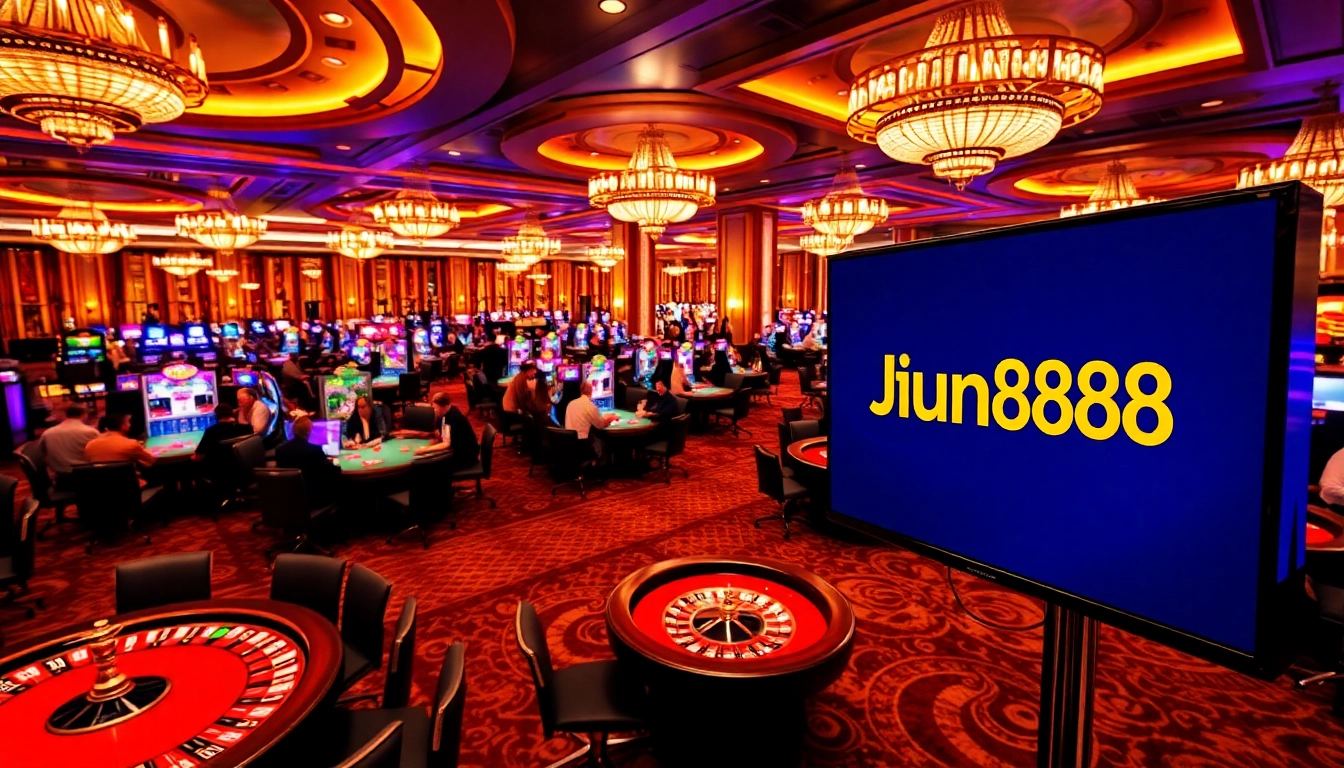 Players enjoying high-stakes games at Jun888’s luxurious casino environment.