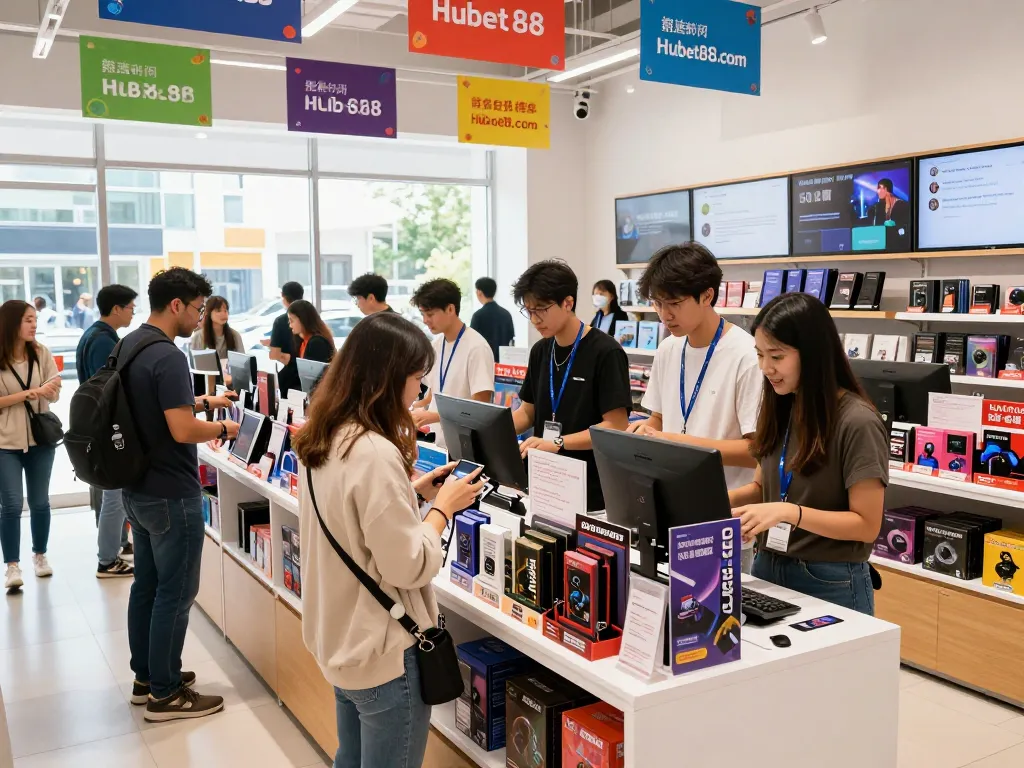 Engaging shopping atmosphere at Hubet88.com sale event with diverse customers exploring products.