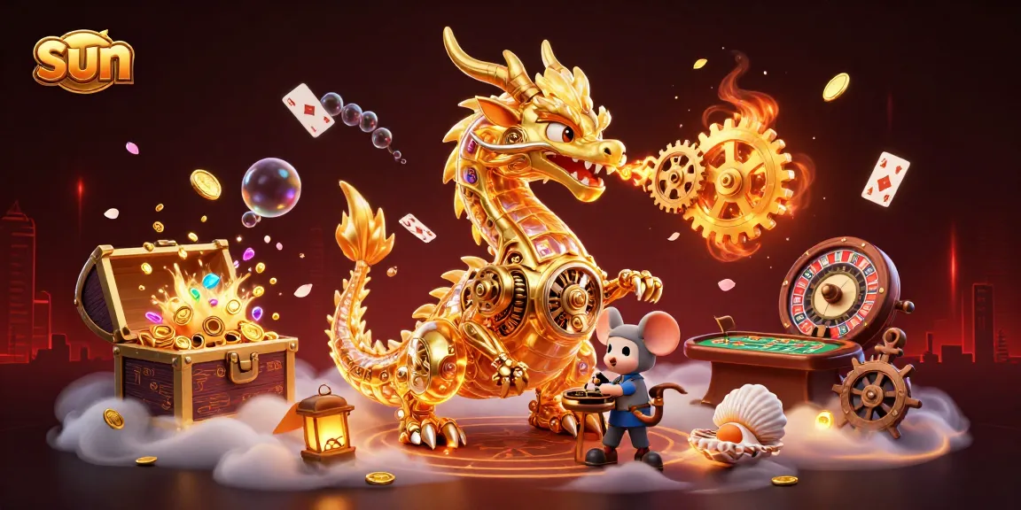 Engage with thrilling casino action featuring a sun-themed dragon and golden treasures.