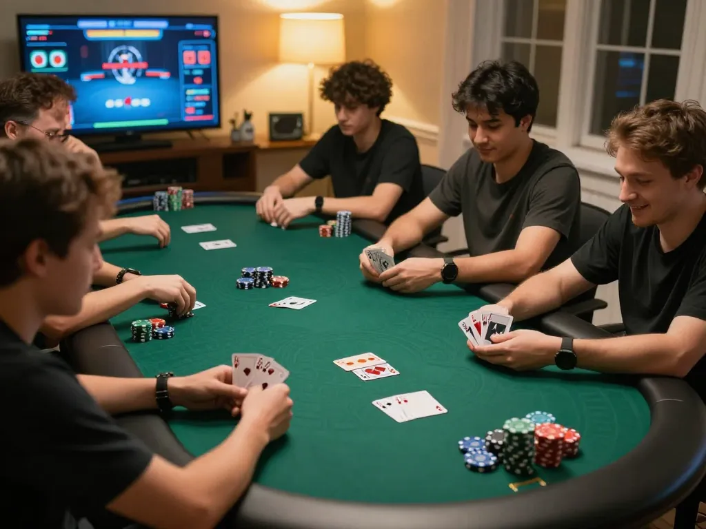 Engaging in a winning online poker hand while playing keonhacai with friends from home