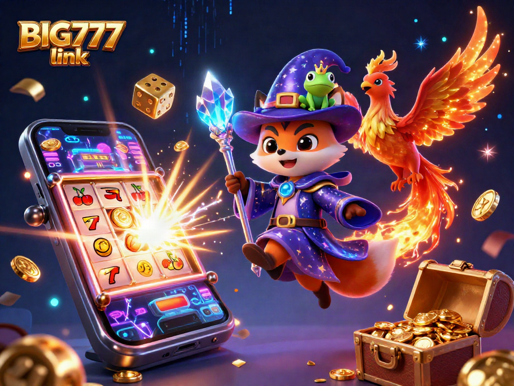 Experience the excitement with BIG777 link showcasing a mystical wizard and vibrant casino elements.