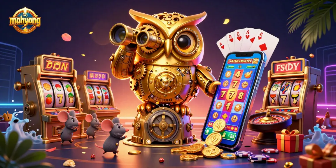 Engage in the thrilling game of mahyong with a vibrant 3D casino scene filled with golden tokens and energetic characters.