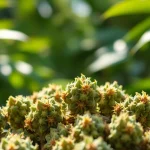 Showcase of Mental Wellness CBD buds among lush greenery, emphasizing relaxation and natural health.