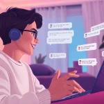Engaging in an intimate AI chat sex conversation in a cozy virtual space.