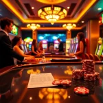 Experience thrilling gaming action at hay88.page with elegant poker tables and vibrant slot machines.