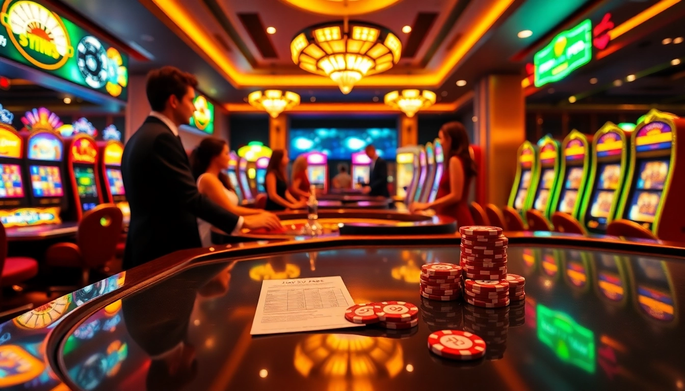 Experience thrilling gaming action at hay88.page with elegant poker tables and vibrant slot machines.