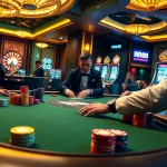 Experience thrilling gaming at RR88 with engaged players around a poker table and spinning roulette wheel.