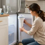 Homeowner replacing Waterdrop Replacement for Frigidaire® & Electrolux® WF2CB® filter in a bright kitchen.
