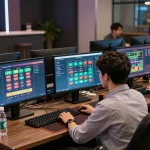 Engaging in strategic analysis of dark web links on multiple screens in a modern online gaming setup.