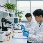 WeeDutch scientists conducting cannabinoid research in a modern lab.