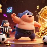 Soi kèo bóng đá illustration showcasing dynamic sports betting excitement with a cartoon fugu and vibrant elements.