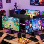 Users playing the status game, creating avatars and interacting with AI characters in a vibrant gaming environment.