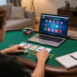 Player engaged in live dealer blackjack game on laptop at home for sunwin gaming experience