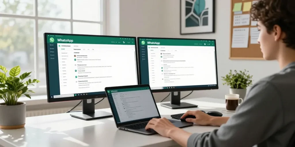 Engaging with WhatsApp電腦版 in a modern home office setup.