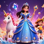 Socolive offers vibrant gambling experiences with a stunning royal blue gown, unicorn, and exciting lottery elements.