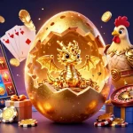 Experience xoilac like never before with a golden dragon emerging from an egg amidst a vibrant casino scene.