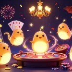 Join the fun at Jai club with glowworms lighting up a vibrant cave casino scene.