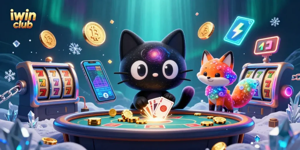 Experience thrilling wins at iwin club with a cosmic casino adventure featuring a black hole kitty.