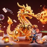 Engage with thrilling casino action featuring a sun-themed dragon and golden treasures.
