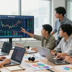 Analisis dan kolaborasi tim tentang syair menang dalam lingkungan kantor modern.